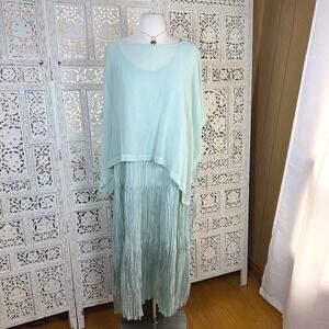Eileen Fisher Amal Green Silk Tiered Dress And Poncho Sz Medium Oversized